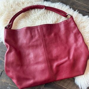 Express Red Pebbled Leather Shoulder Hobo